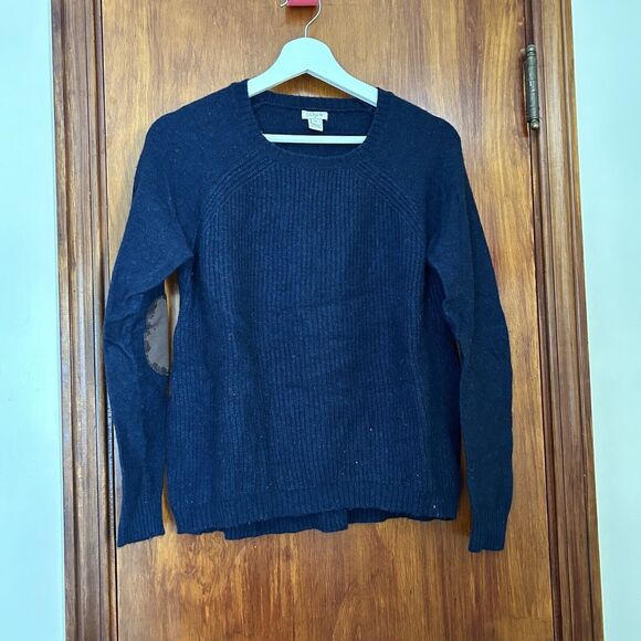 J Crew Factory Sweater Navy Blue Womens Warmspun Swingy Elbow Patch Small A9050 - Picture 1 of 9